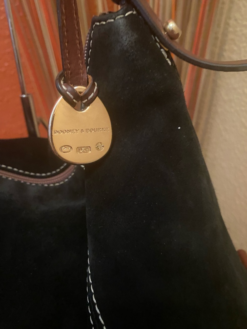 Dooney & Bourke - GUC - Black Suede Hobo with Brown Leather Trim - Picture 5 of 14